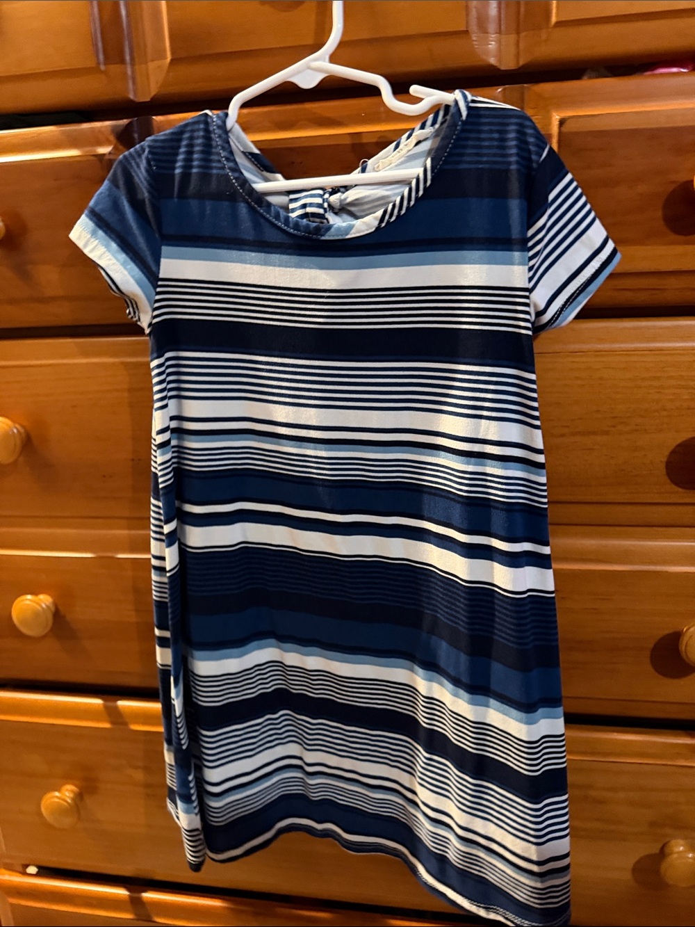 Kids Navy & White Striped Short Sleeve Dress